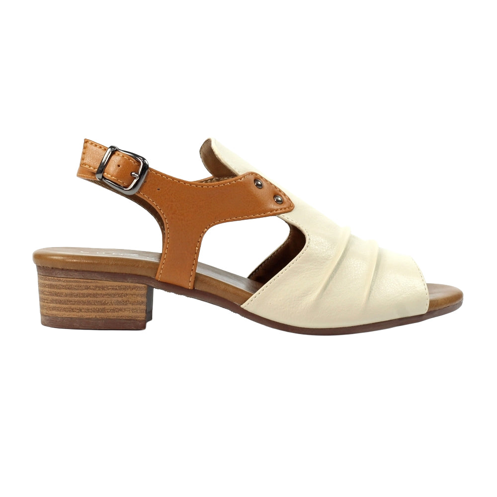Beige - Side - Lazy Dogz Womens-Ladies Jaden Leather Sandals