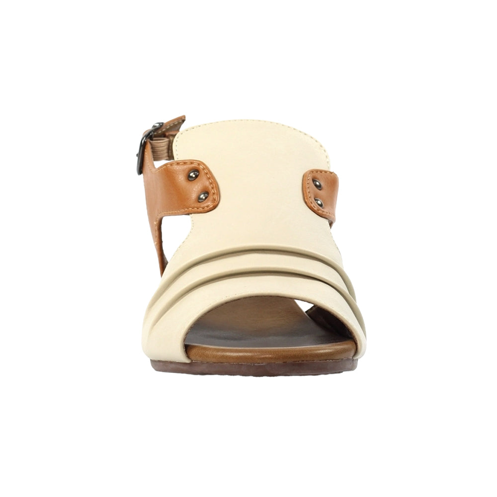 Beige - Pack Shot - Lazy Dogz Womens-Ladies Jaden Leather Sandals