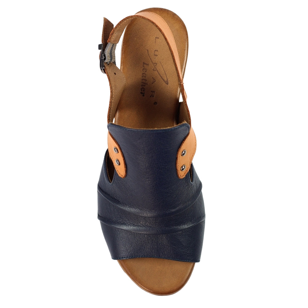Navy - Side - Lazy Dogz Womens-Ladies Jaden Leather Sandals