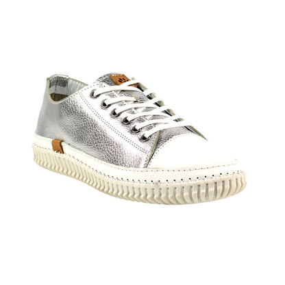 Silver - Front - Lazy Dogz Womens-Ladies Leather Trainers