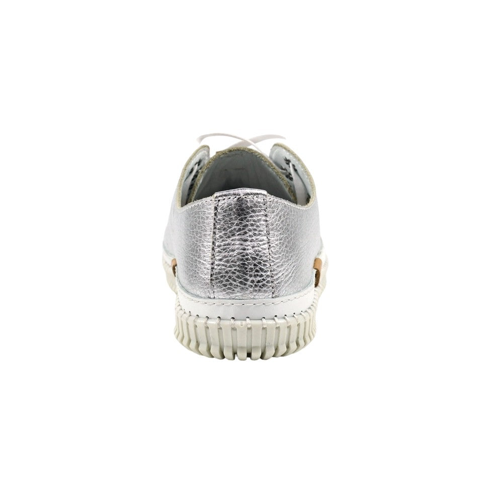 Silver - Back - Lazy Dogz Womens-Ladies Leather Trainers