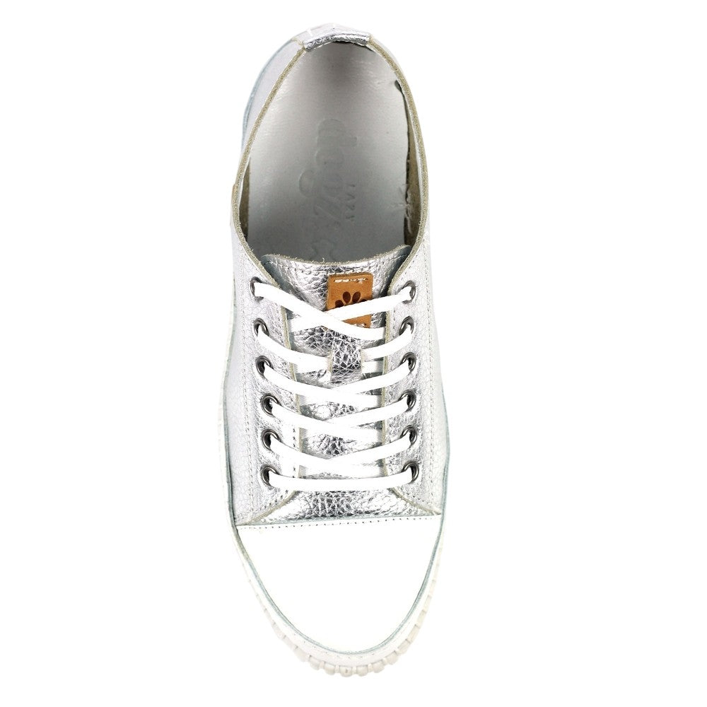 Silver - Side - Lazy Dogz Womens-Ladies Leather Trainers
