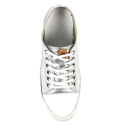 Silver - Side - Lazy Dogz Womens-Ladies Leather Trainers