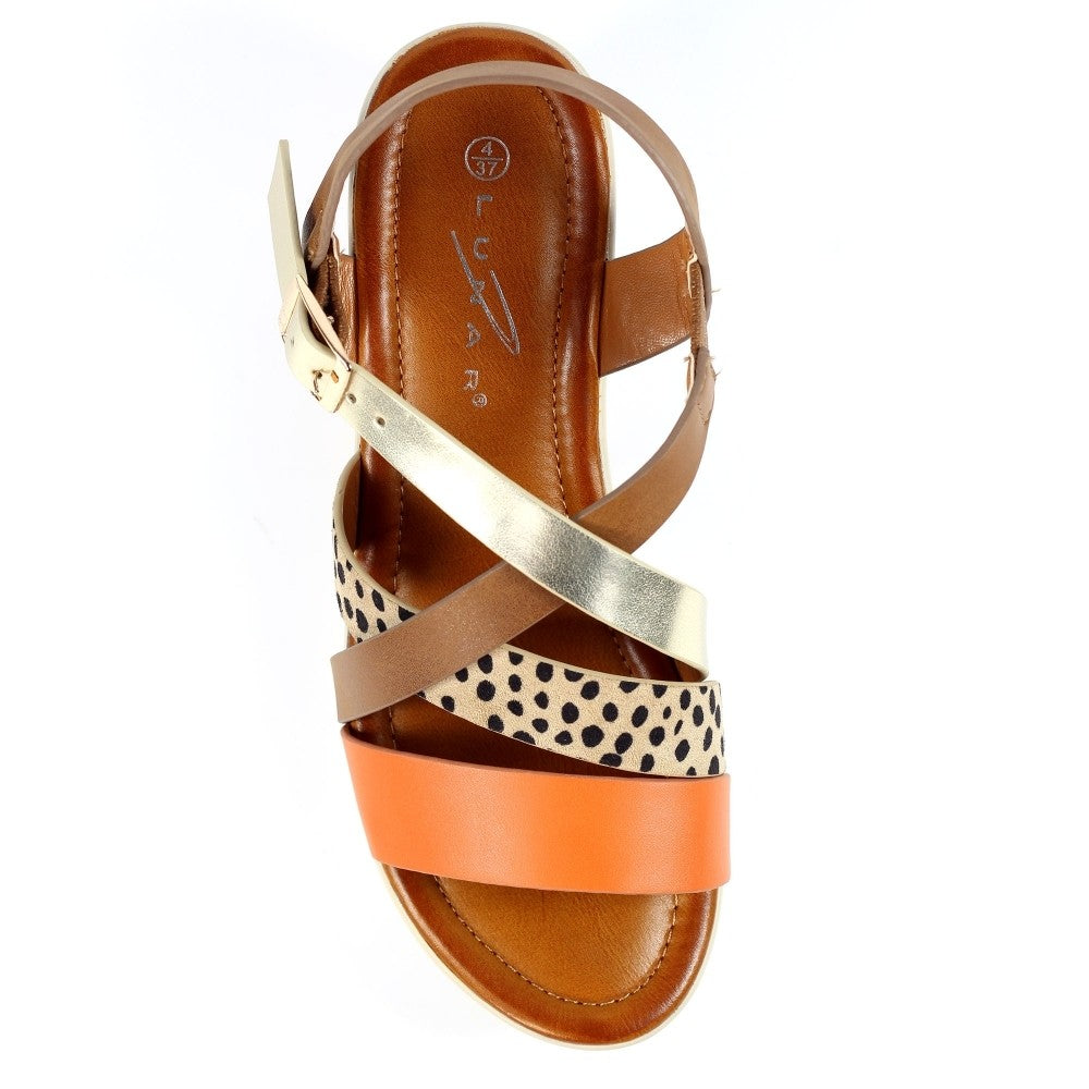 Orange - Side - Lunar Womens-Ladies Arundel Wedge Sandals