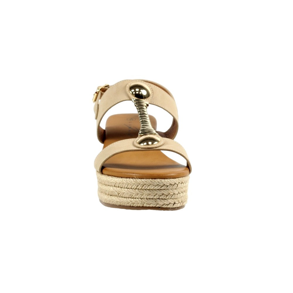 Beige - Pack Shot - Lunar Womens-Ladies Ravena Wedge Sandals