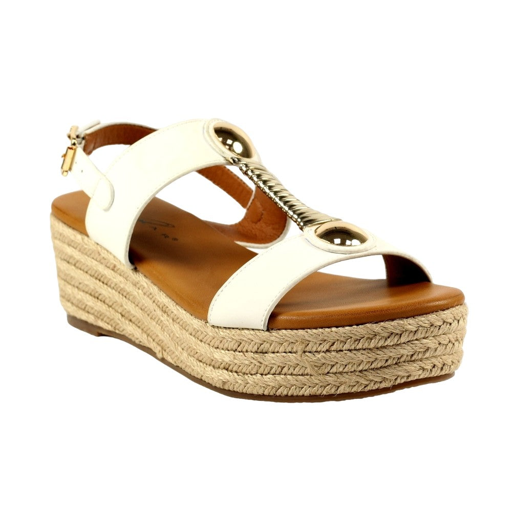 White - Front - Lunar Womens-Ladies Ravena Wedge Sandals