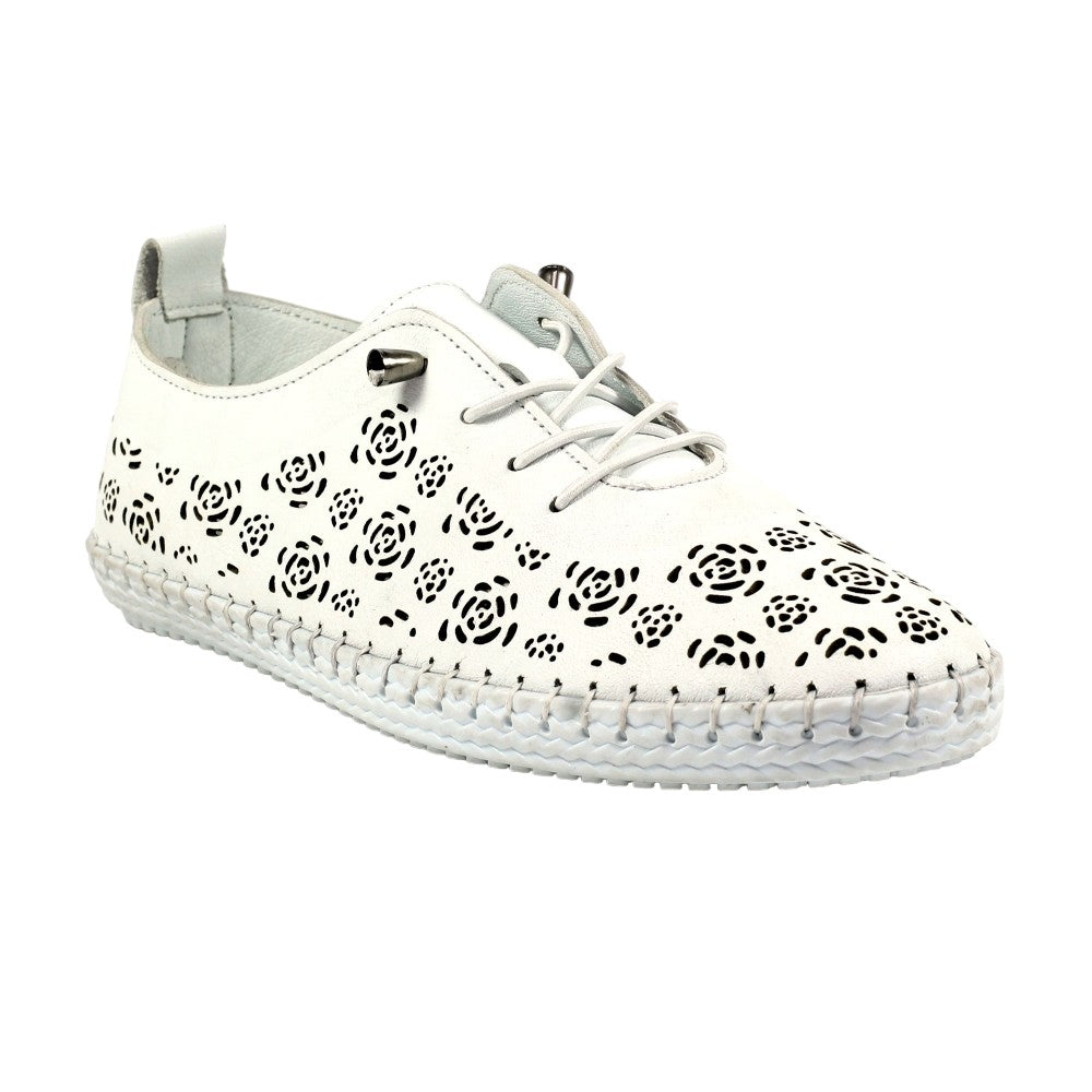 White - Front - Lunar Womens-Ladies Bamburgh Leather Plimsolls