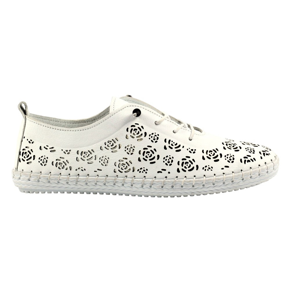 White - Side - Lunar Womens-Ladies Bamburgh Leather Plimsolls