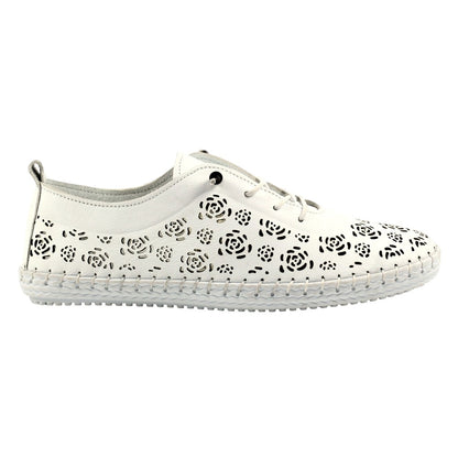 White - Side - Lunar Womens-Ladies Bamburgh Leather Plimsolls