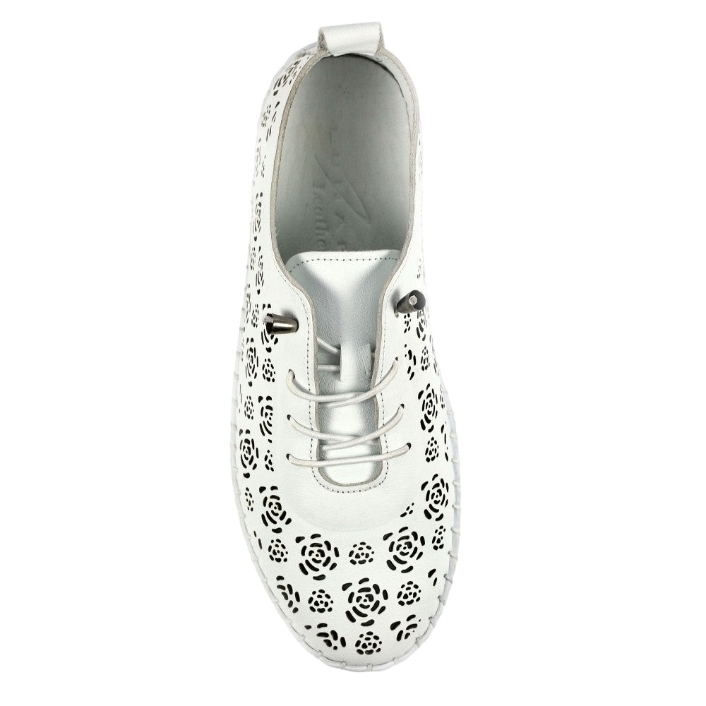 White - Lifestyle - Lunar Womens-Ladies Bamburgh Leather Plimsolls