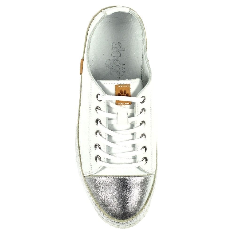 White - Side - Lazy Dogz Womens-Ladies Truffle Leather Shoes