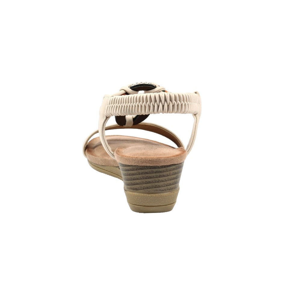 Beige - Back - Lunar Womens-Ladies Genoa Wedge Sandals