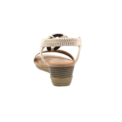 Beige - Back - Lunar Womens-Ladies Genoa Wedge Sandals