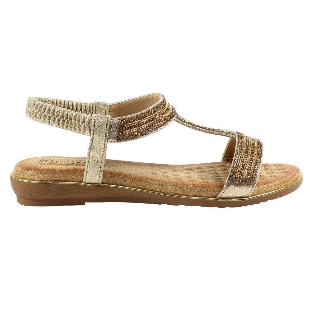Gold - Side - Lunar Womens-Ladies Esta Sandals