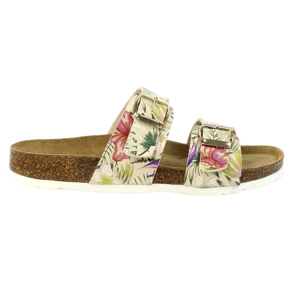 Beige - Side - Lazy Dogz Womens-Ladies Location Tropical Floral Sandals