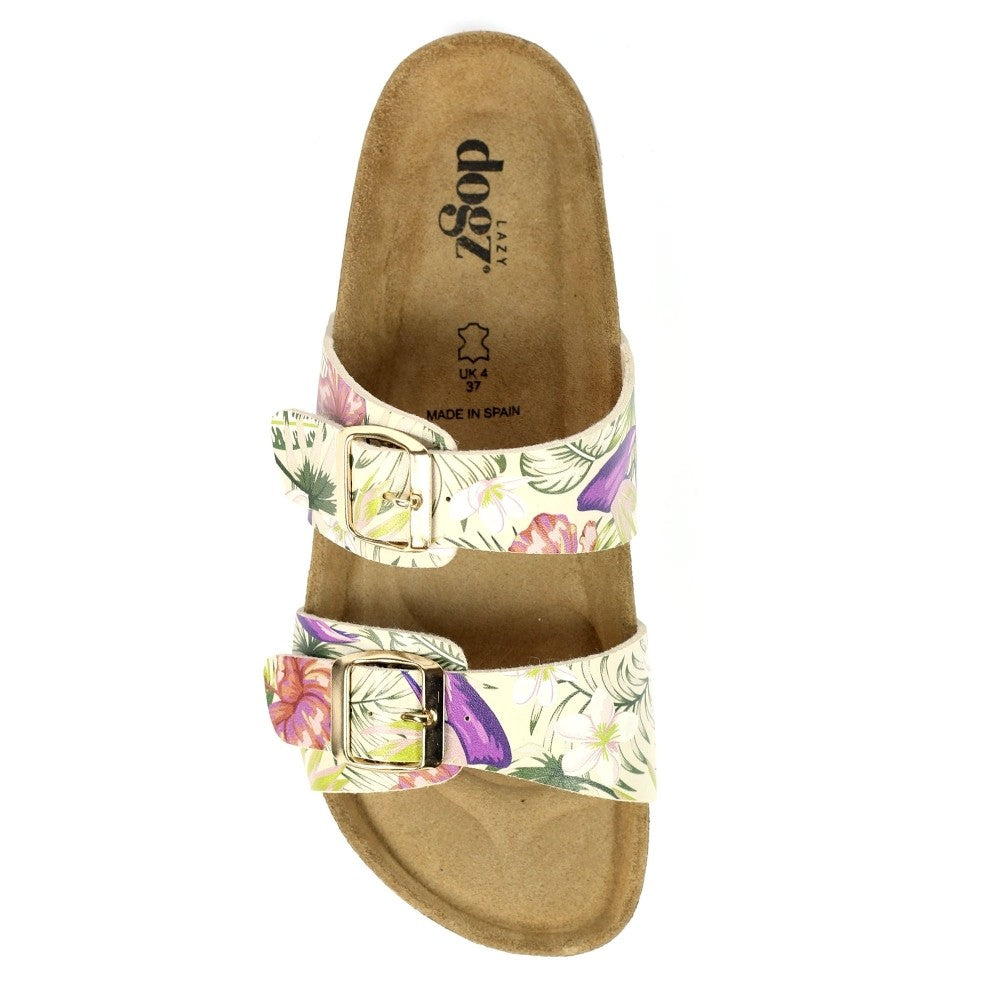 Beige - Lifestyle - Lazy Dogz Womens-Ladies Location Tropical Floral Sandals