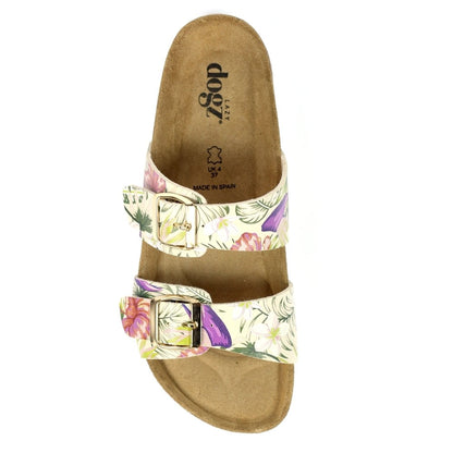 Beige - Lifestyle - Lazy Dogz Womens-Ladies Location Tropical Floral Sandals