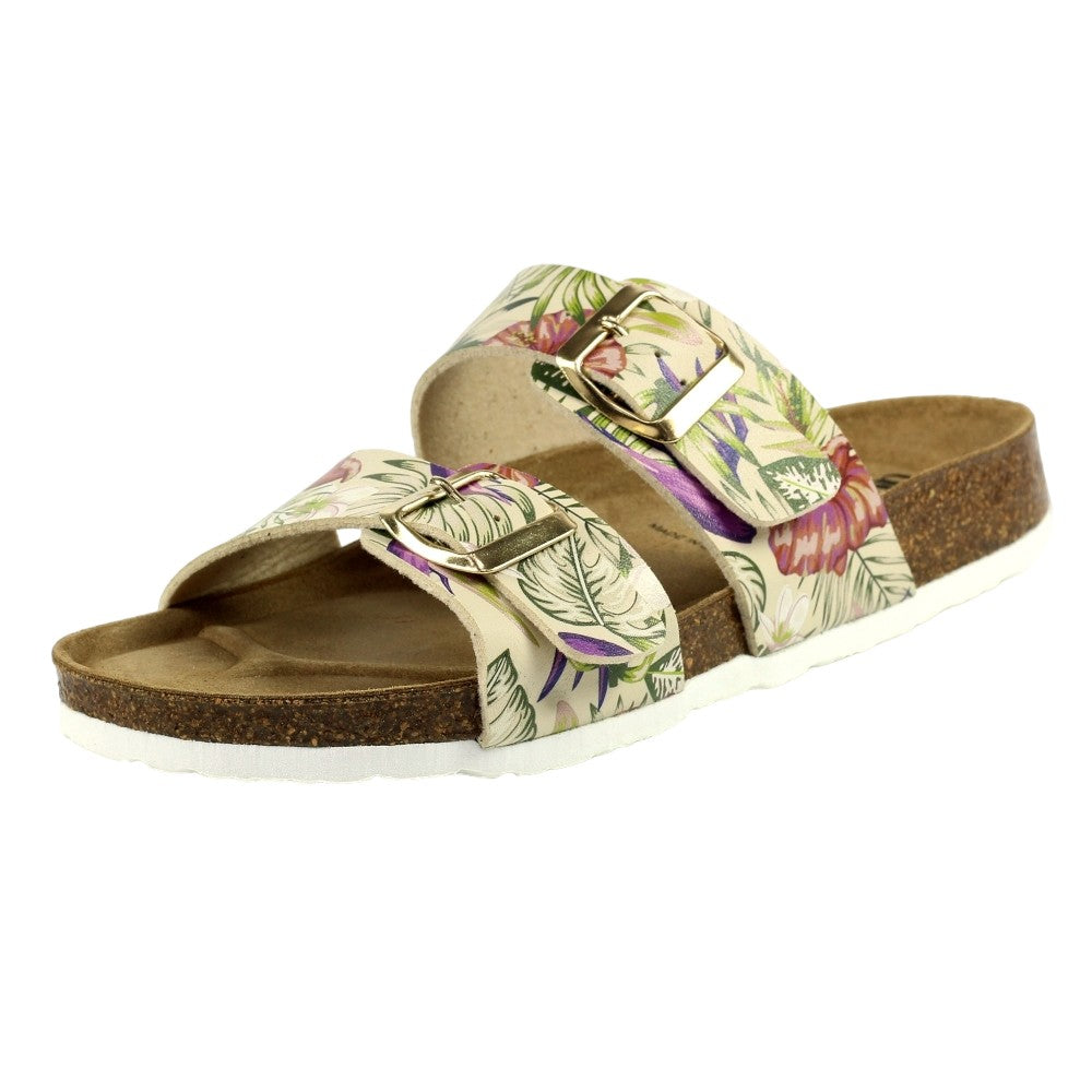 Beige - Pack Shot - Lazy Dogz Womens-Ladies Location Tropical Floral Sandals