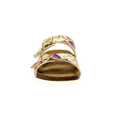 Beige - Close up - Lazy Dogz Womens-Ladies Location Tropical Floral Sandals