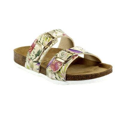 Beige - Front - Lazy Dogz Womens-Ladies Location Tropical Floral Sandals