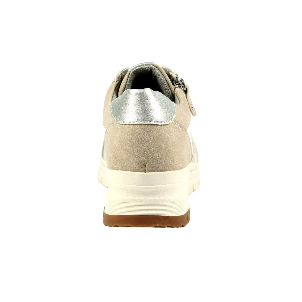 Beige - Back - Lunar Womens-Ladies Bartelli Suede Trainers