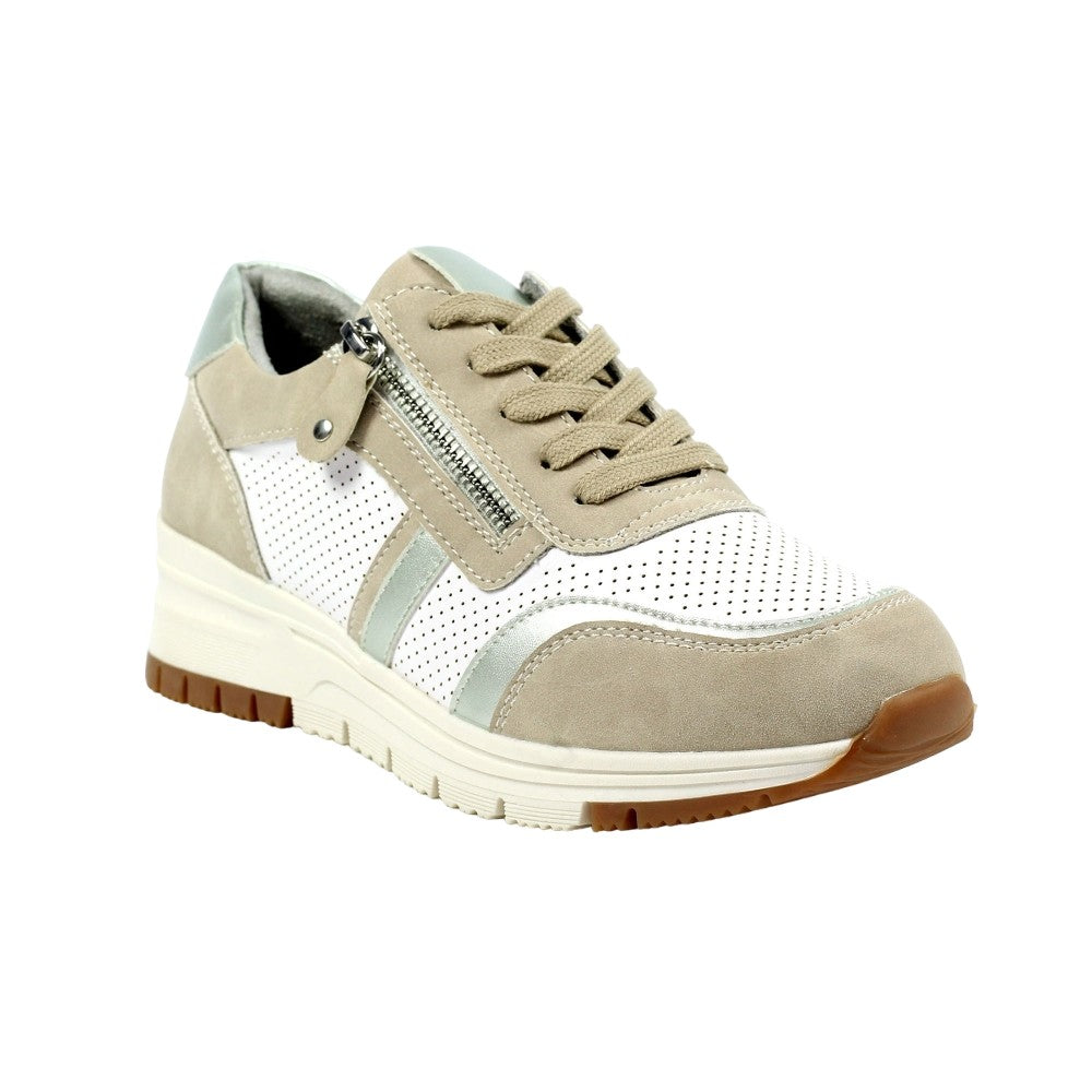 Beige - Front - Lunar Womens-Ladies Bartelli Suede Trainers