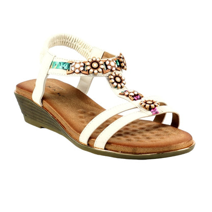 White - Front - Lunar Womens-Ladies Frankie Low Wedge Sandals