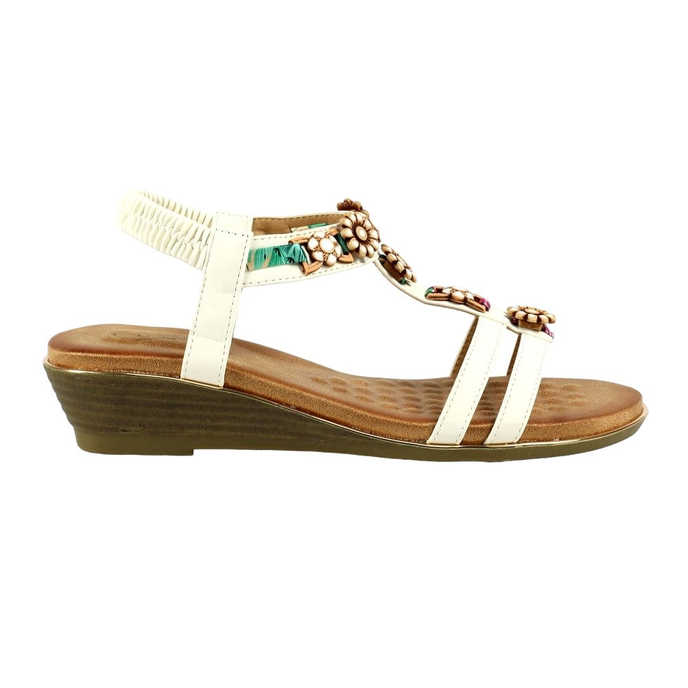 White - Side - Lunar Womens-Ladies Frankie Low Wedge Sandals