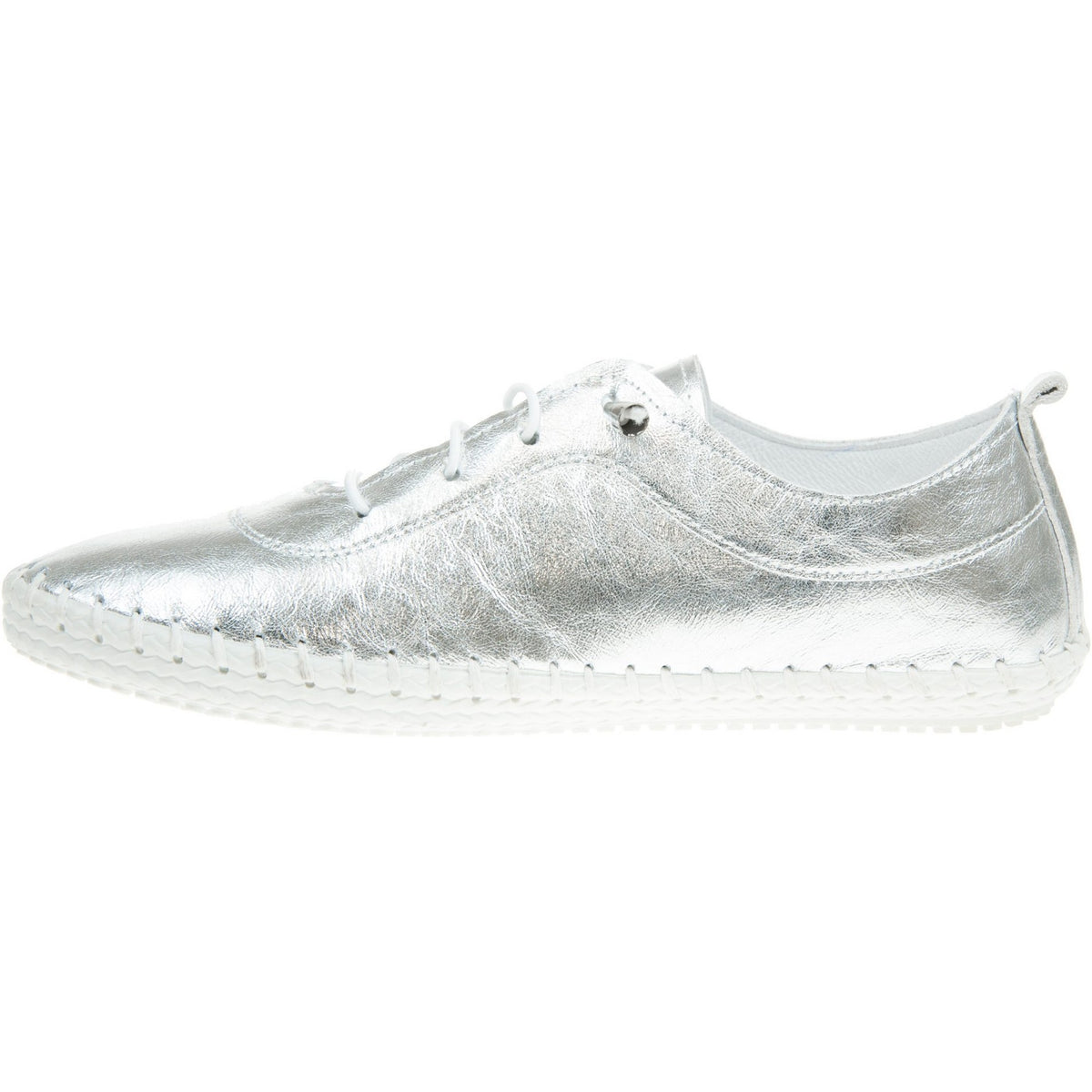 Silver - Side - Lunar Womens-Ladies St Ives Metallic Leather Plimsolls