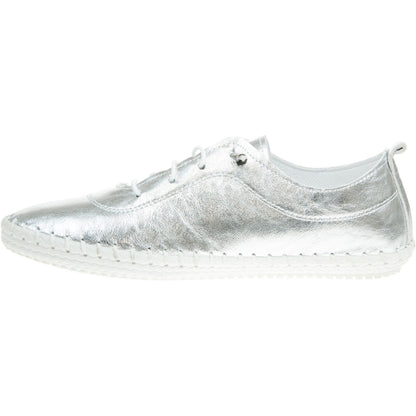 Silver - Side - Lunar Womens-Ladies St Ives Metallic Leather Plimsolls