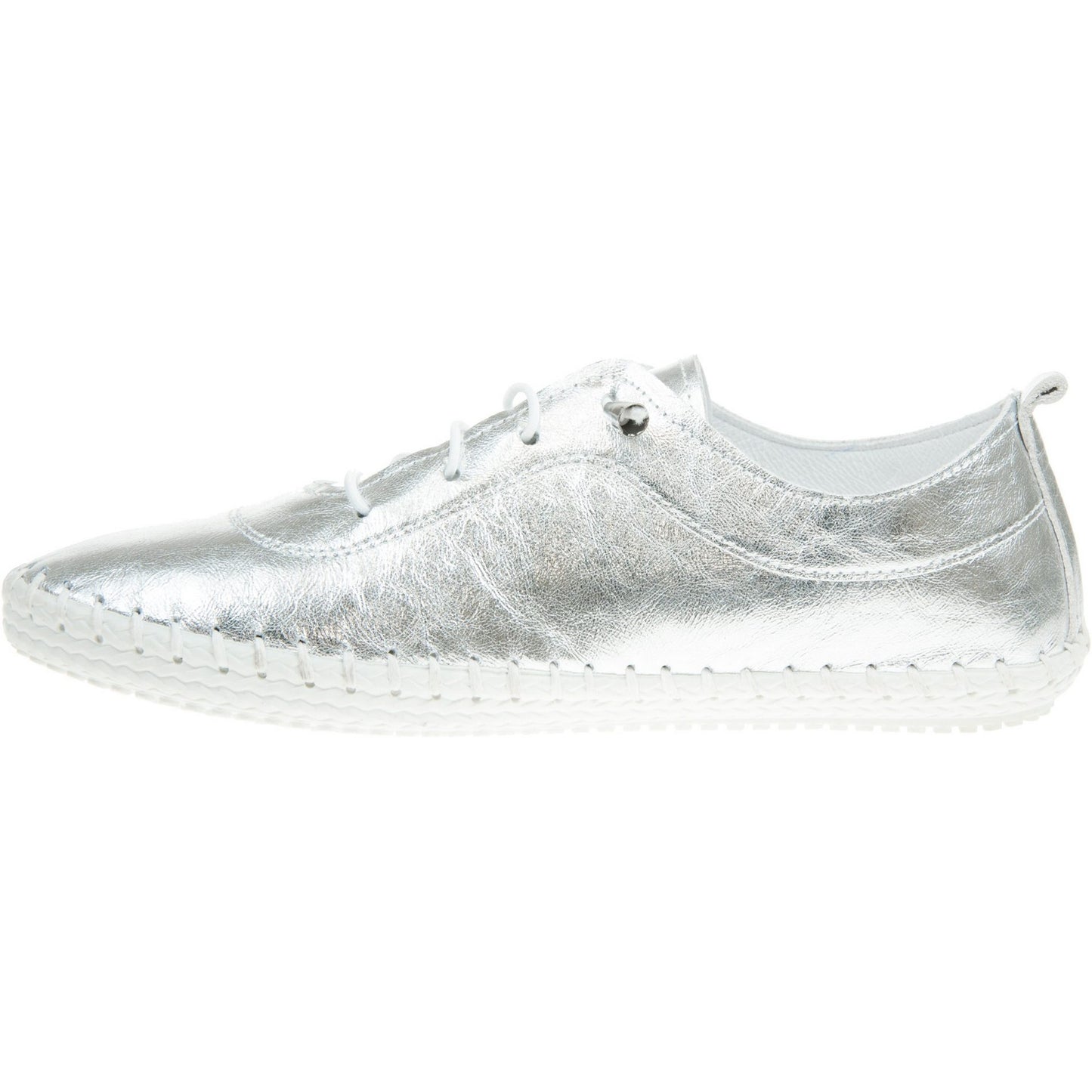 Silver - Side - Lunar Womens-Ladies St Ives Metallic Leather Plimsolls