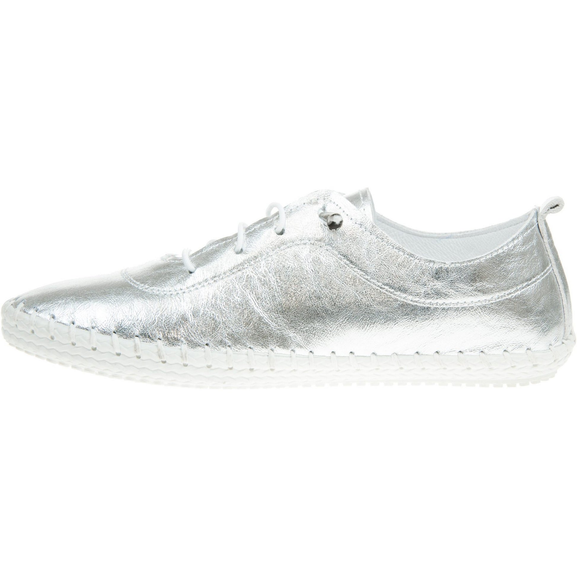 Silver - Side - Lunar Womens-Ladies St Ives Metallic Leather Plimsolls