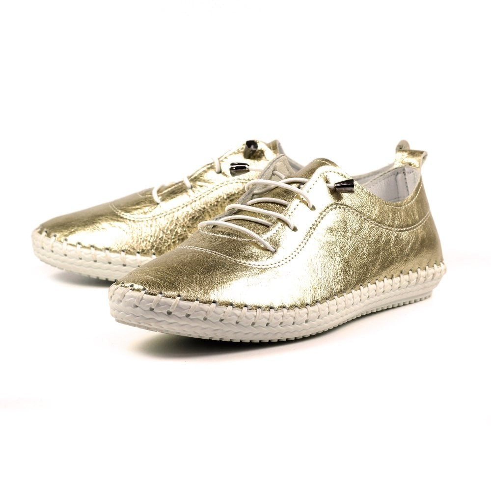 Gold - Back - Lunar Womens-Ladies St Ives Metallic Leather Plimsolls
