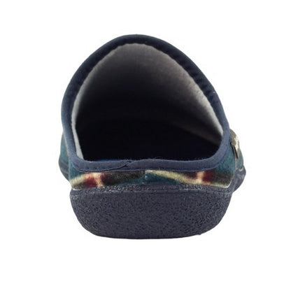 Blue - Back - Goodyear Mens Checkmate Checked Mule Slippers