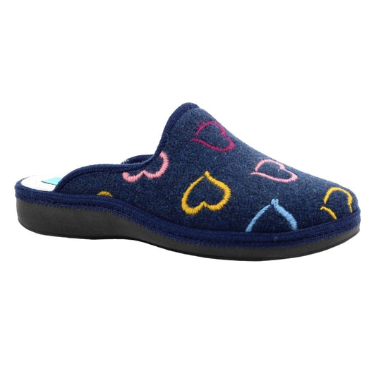 Navy - Front - Lunar Womens-Ladies Love Mule Slippers