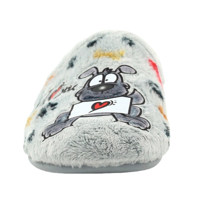 Grey - Side - Lazy Dogz Womens-Ladies Euphoria Mule Slippers