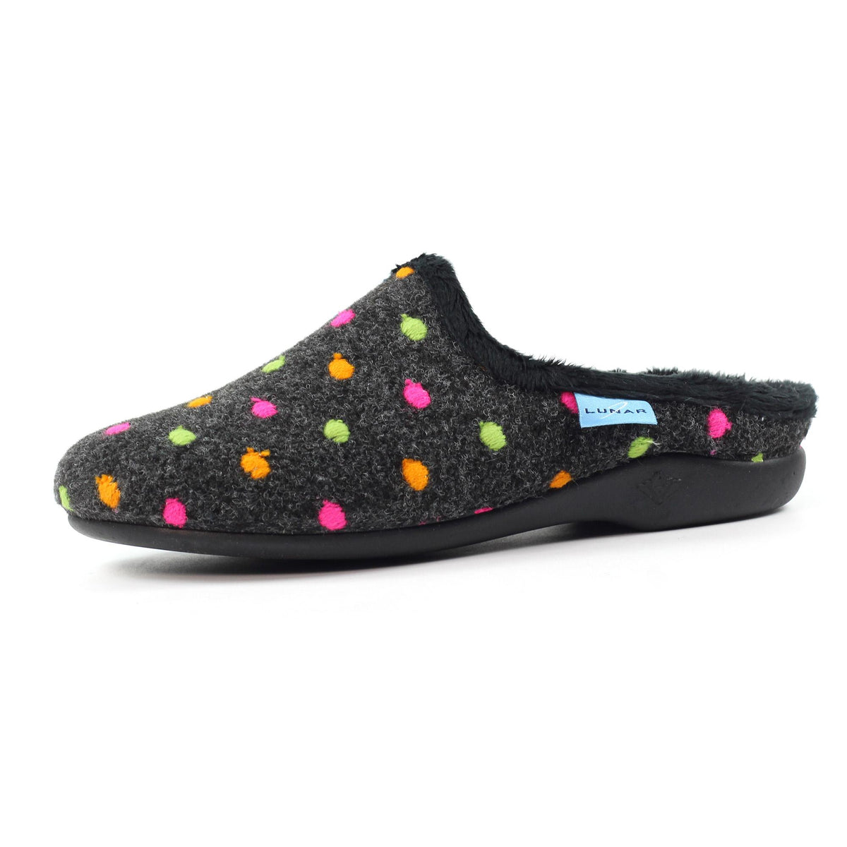 Black - Side - Lunar Womens-Ladies Peanut Mule Slippers