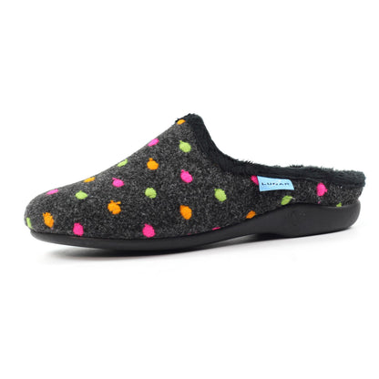 Black - Side - Lunar Womens-Ladies Peanut Mule Slippers