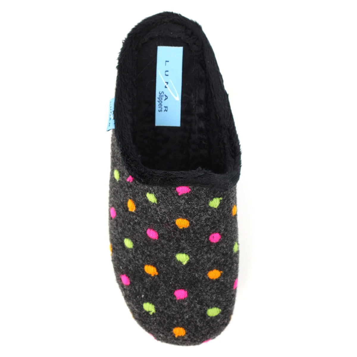 Black - Pack Shot - Lunar Womens-Ladies Peanut Mule Slippers