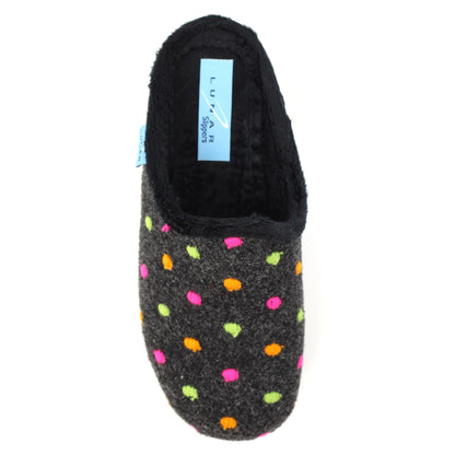 Black - Pack Shot - Lunar Womens-Ladies Peanut Mule Slippers
