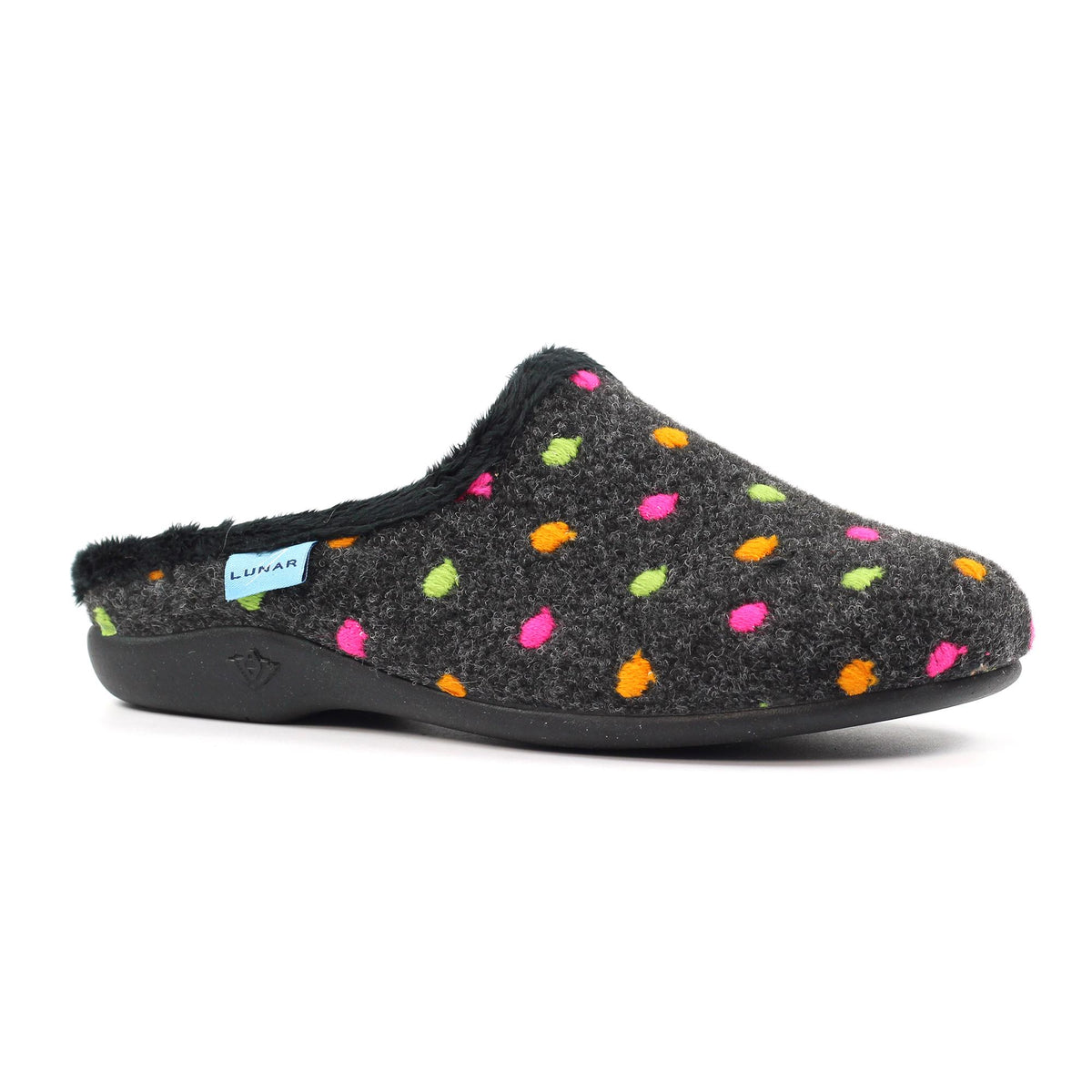 Black - Front - Lunar Womens-Ladies Peanut Mule Slippers