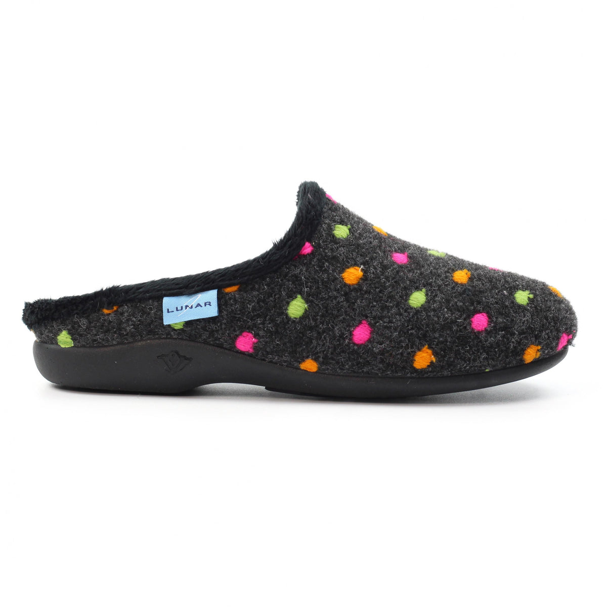 Black - Back - Lunar Womens-Ladies Peanut Mule Slippers