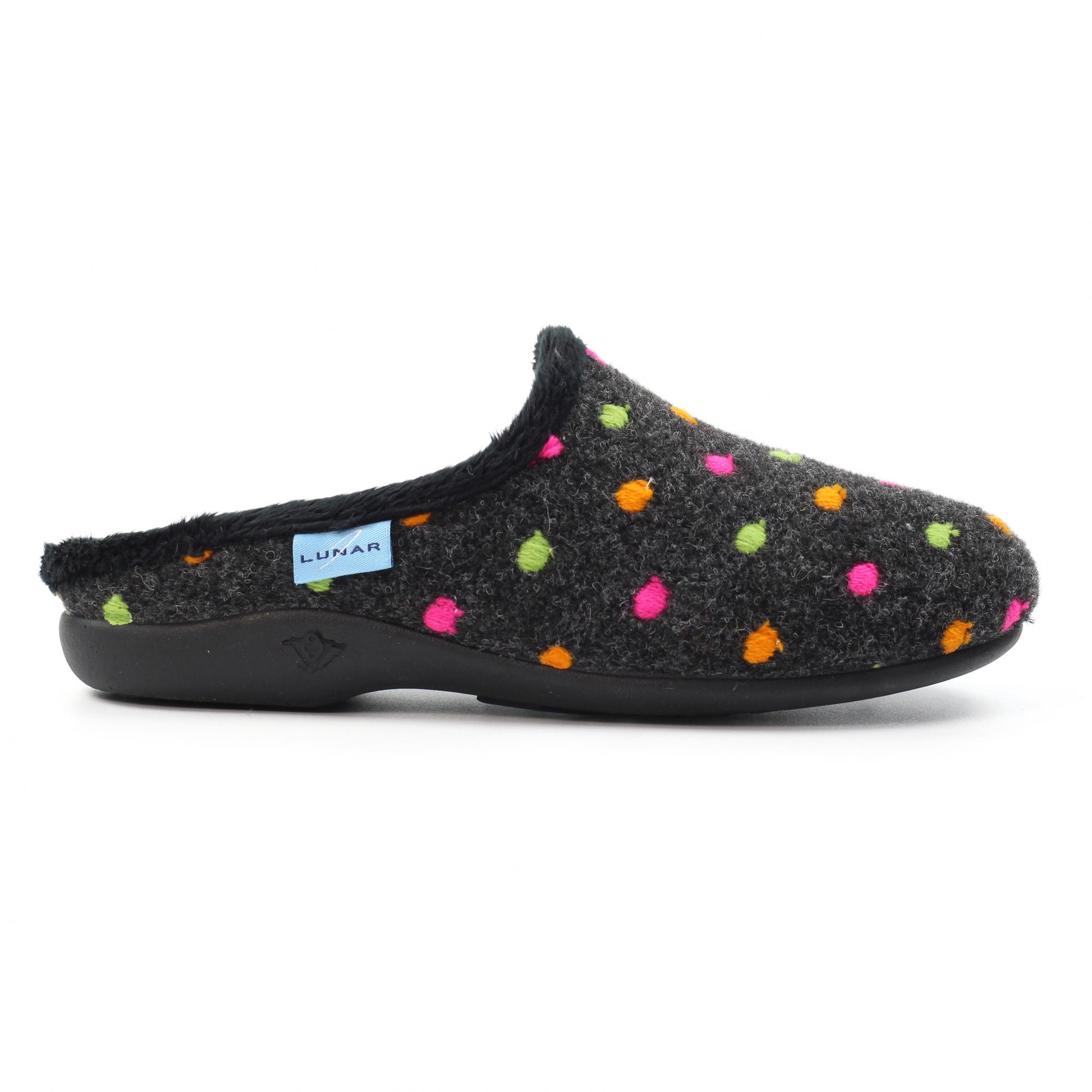 Black - Back - Lunar Womens-Ladies Peanut Mule Slippers