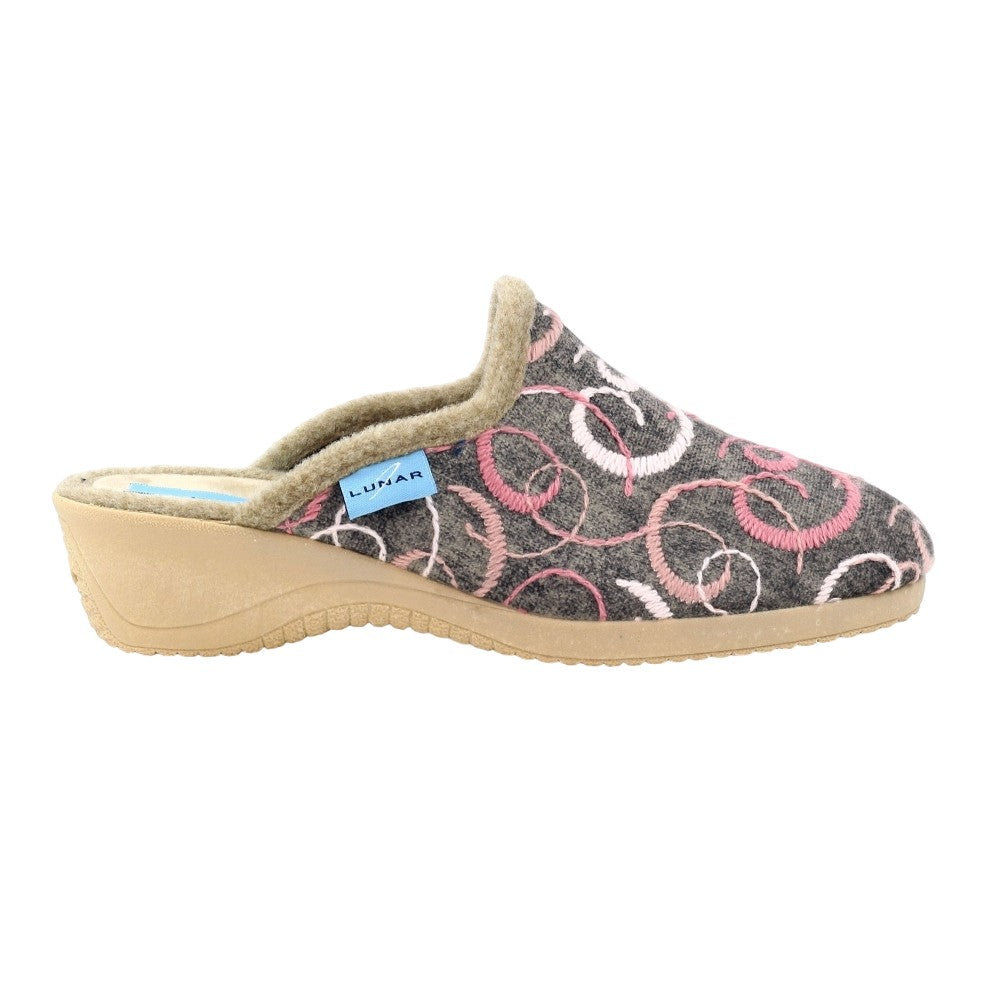 Grey - Side - Lunar Womens-Ladies Erin II Mule Slippers