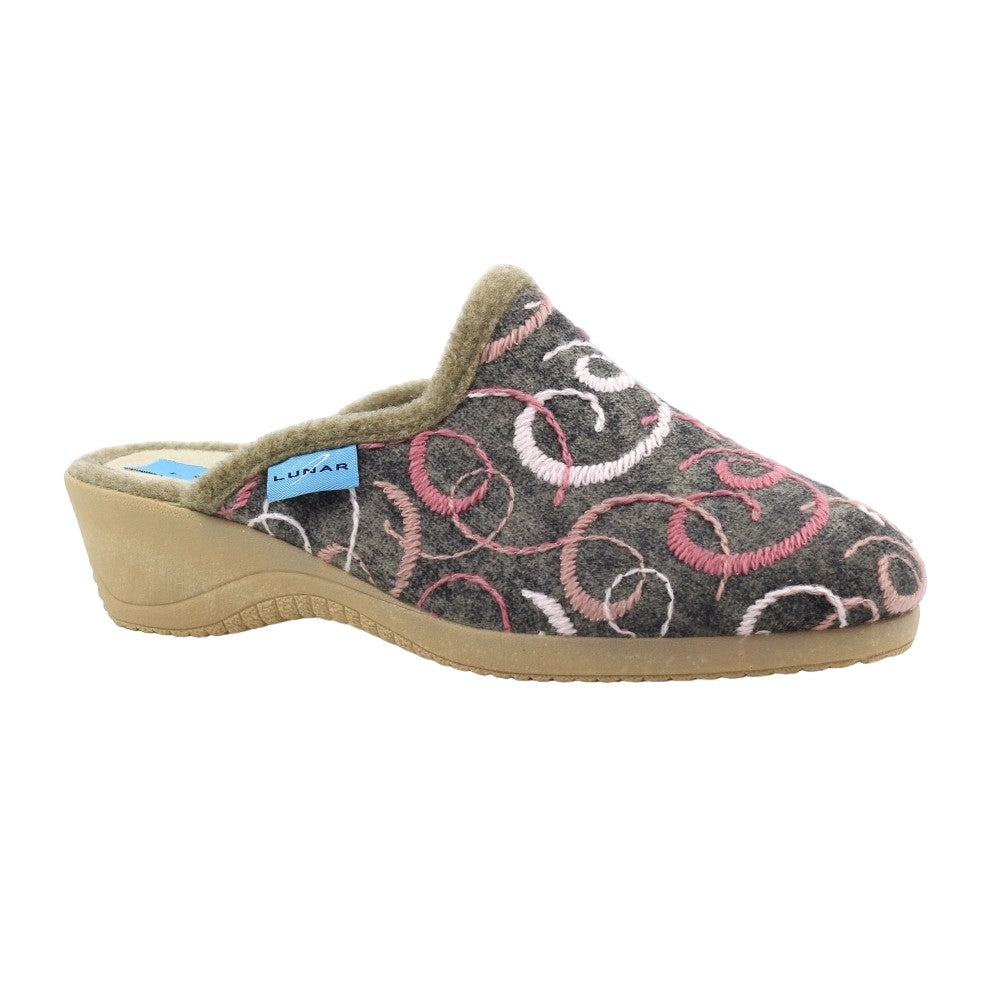 Grey - Front - Lunar Womens-Ladies Erin II Mule Slippers