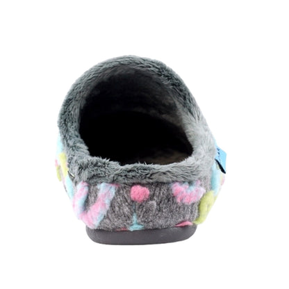 Grey - Back - Lunar Womens-Ladies Valentine Mule Slippers