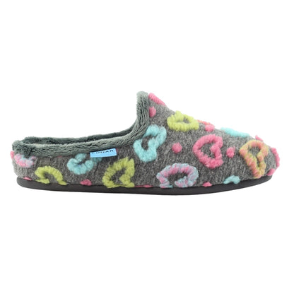 Grey - Side - Lunar Womens-Ladies Valentine Mule Slippers