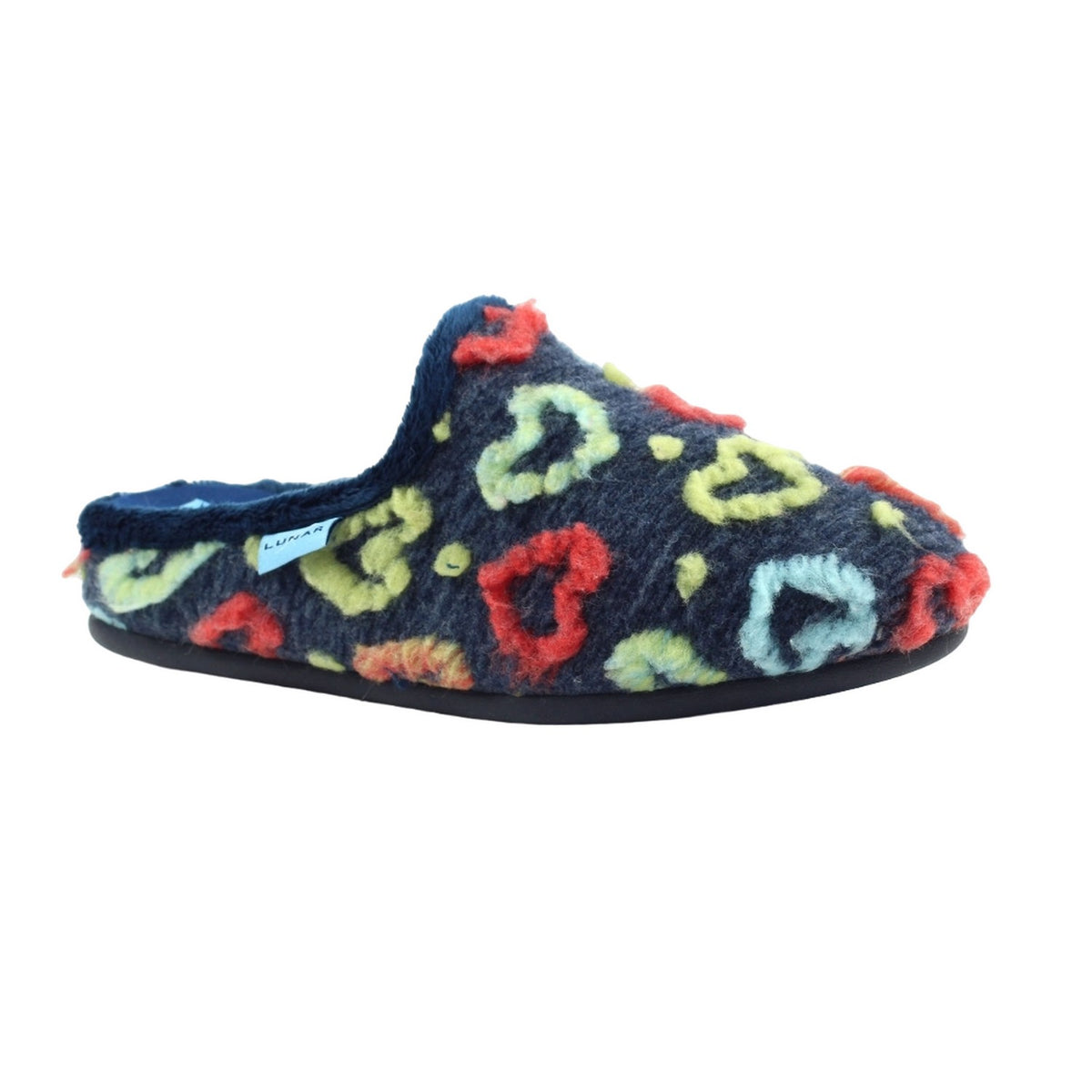 Navy - Front - Lunar Womens-Ladies Valentine Mule Slippers