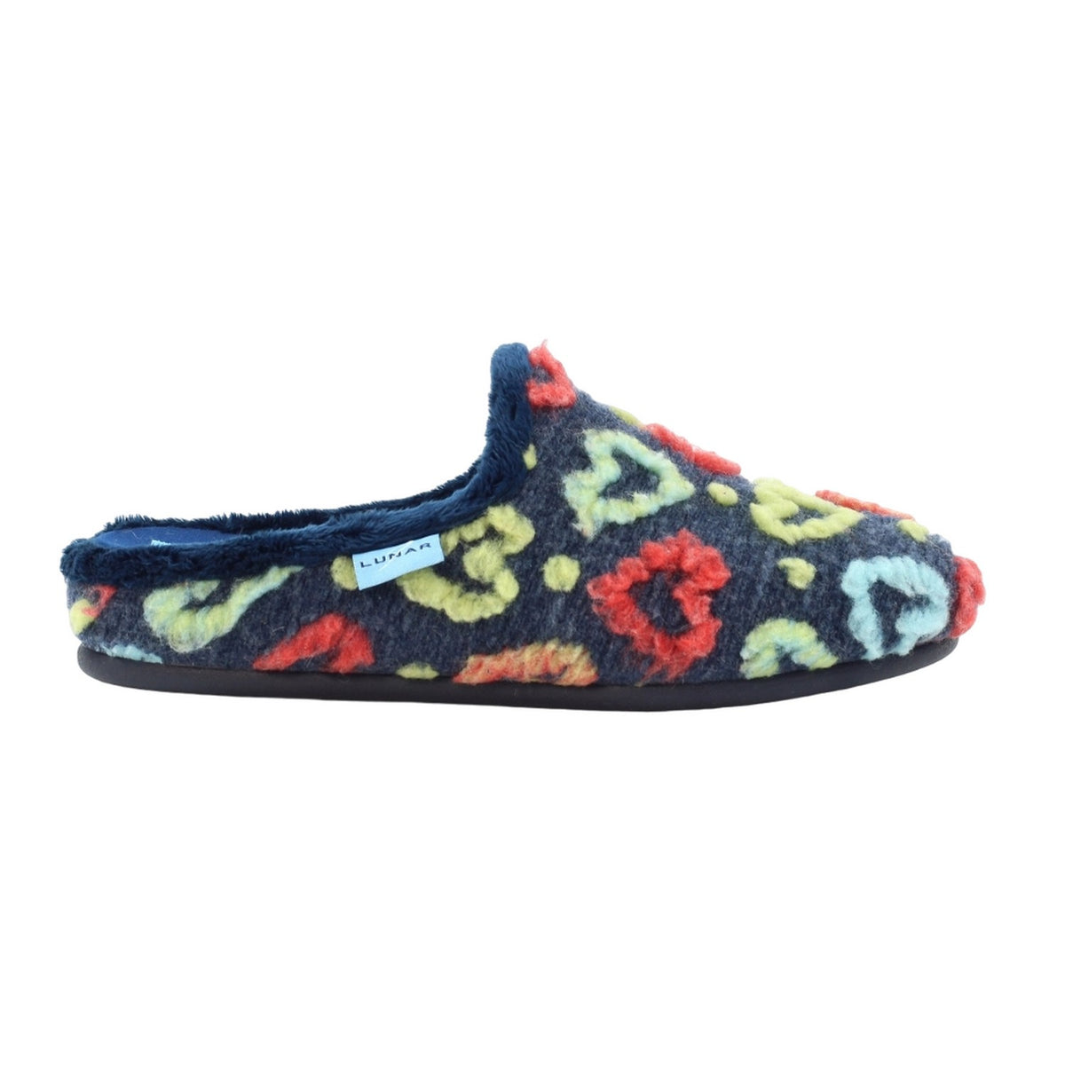 Navy - Side - Lunar Womens-Ladies Valentine Mule Slippers
