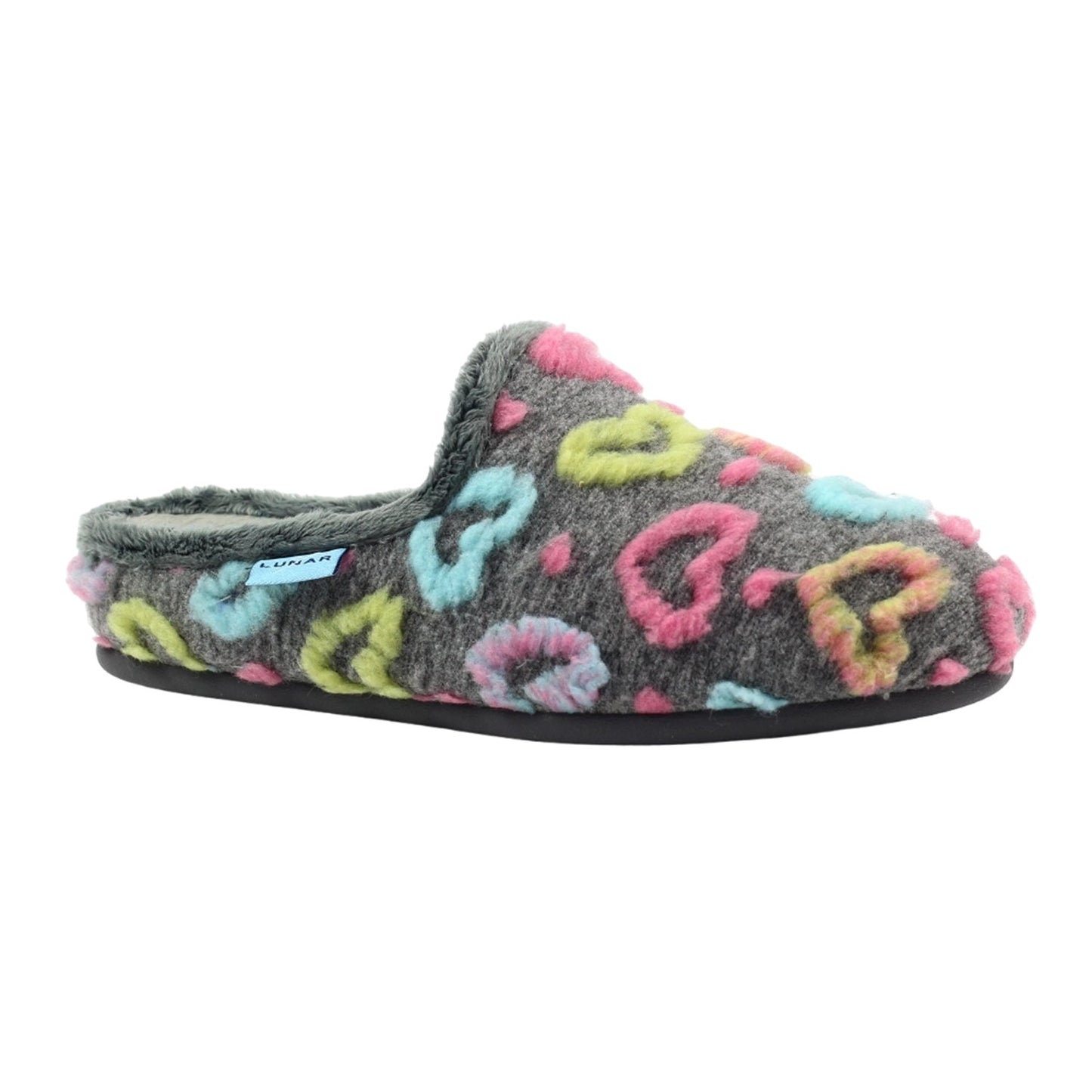 Grey - Front - Lunar Womens-Ladies Valentine Mule Slippers